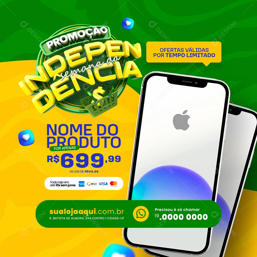 Loja de Celulares Promoção Semana da Independência Iphone Social Media PSD Editável