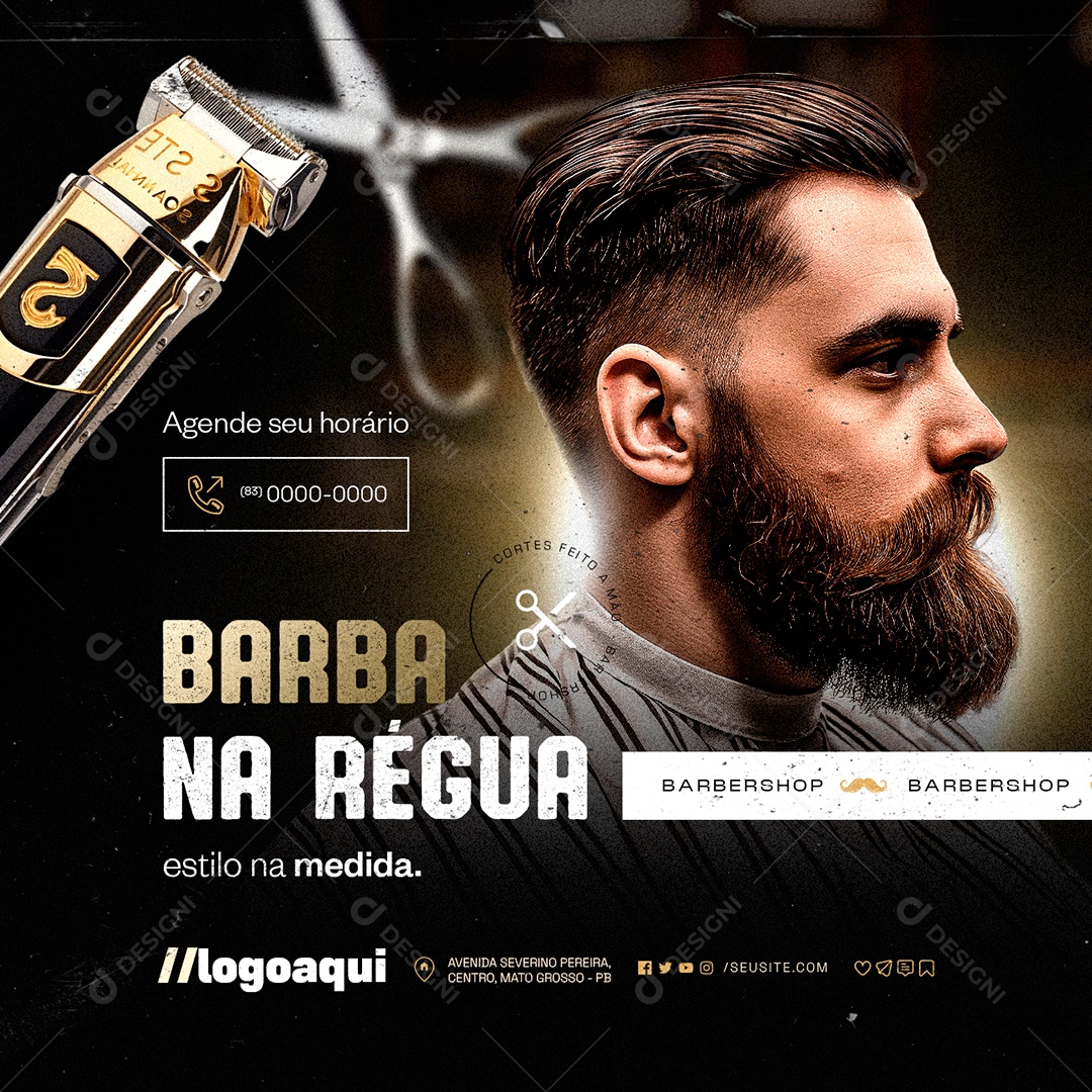 Barbearia Barba na Régua Social Media PSD Editável