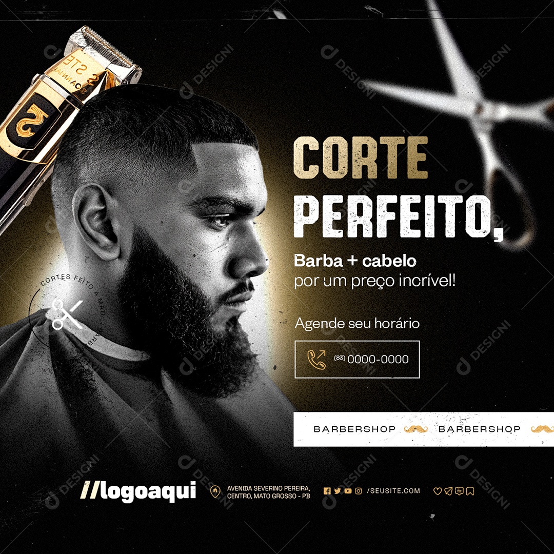 Barbearia Corte Perfeito Social Media PSD Editável