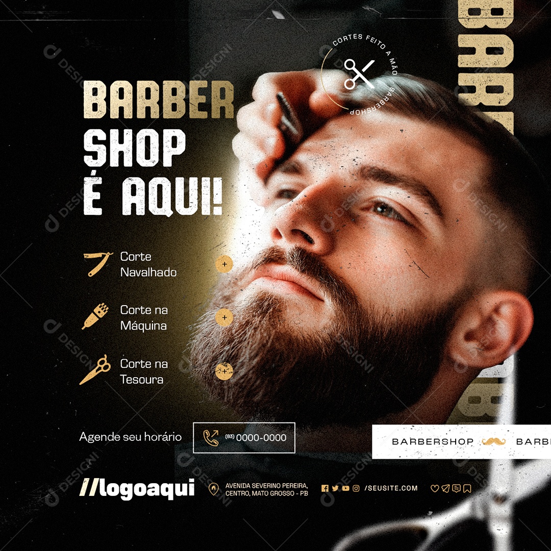 Barbearia Barber Shop é Aqui Social Media PSD Editável