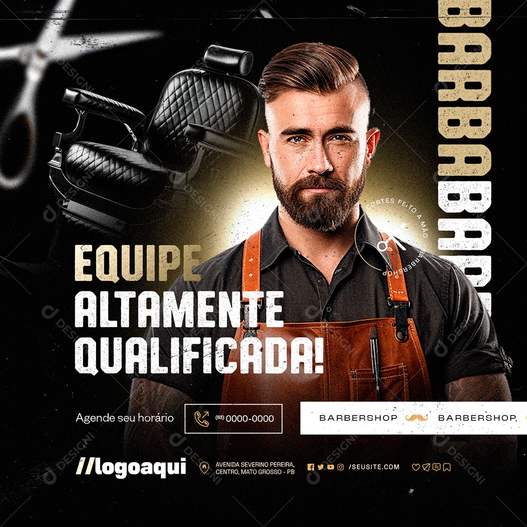 Barbearia Equipe Altamente Qualificada Social Media PSD Editável