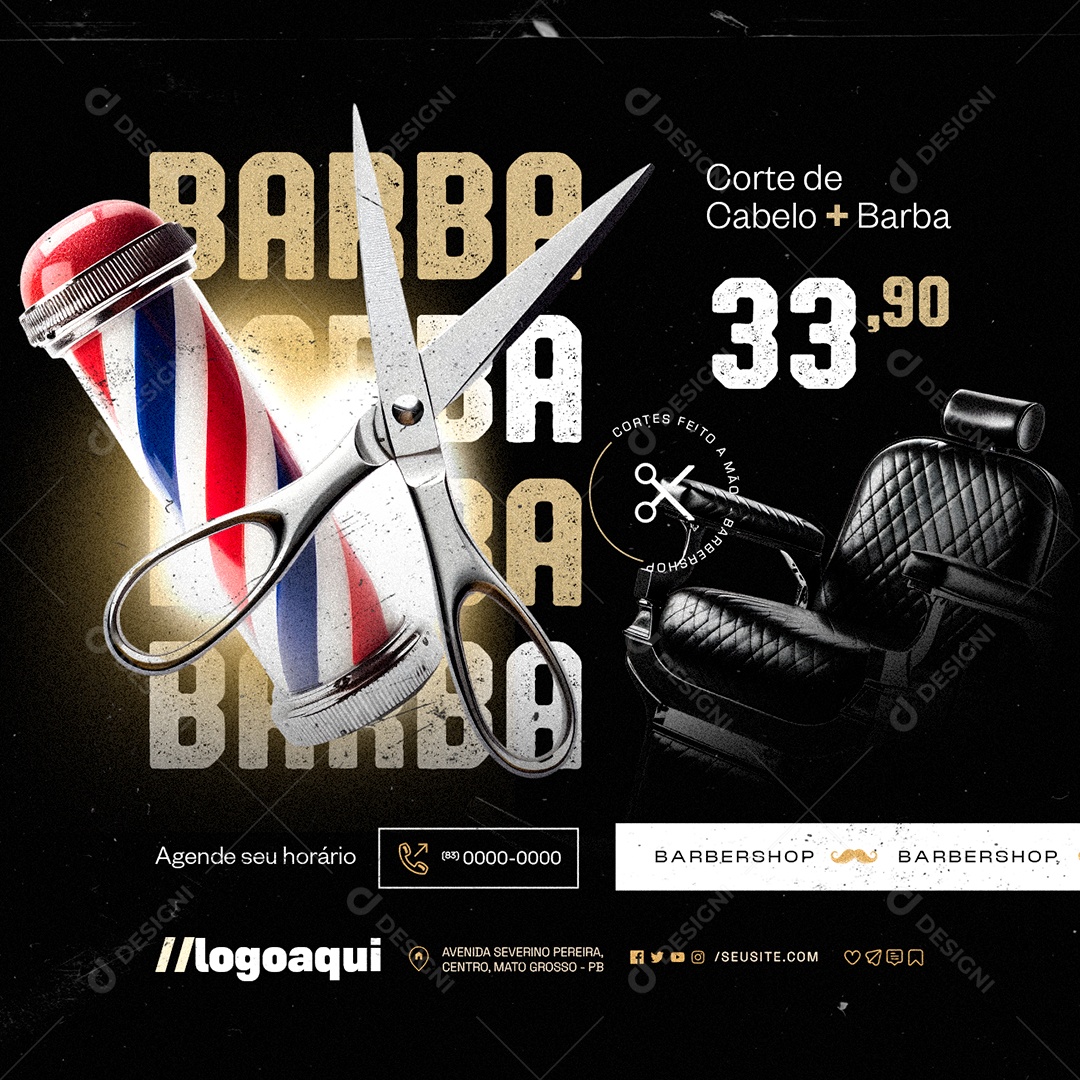 Barbearia Corte de Cabelo Barba Cortes Social Media PSD Editável