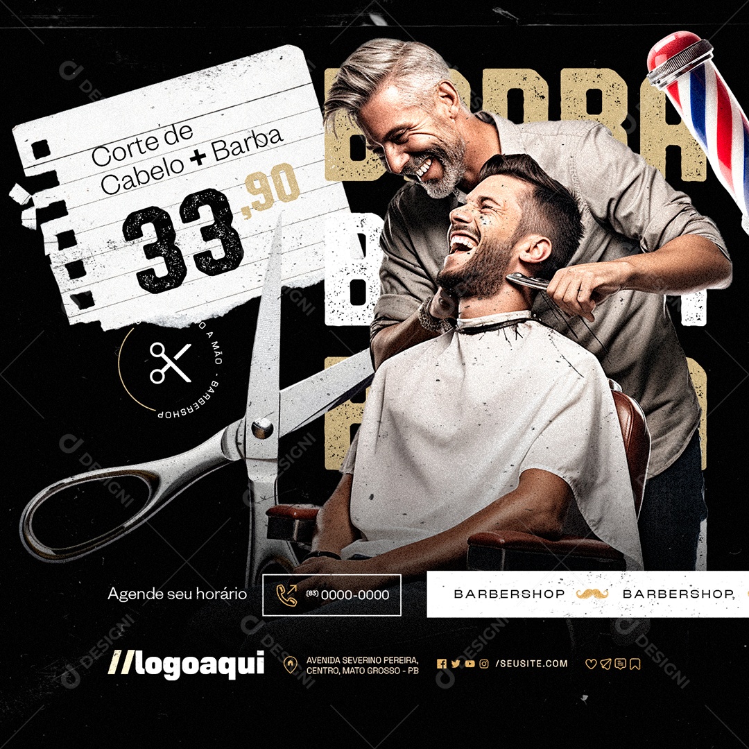 Social Media Barbearia Corte de Cabelo Barba PSD Editável