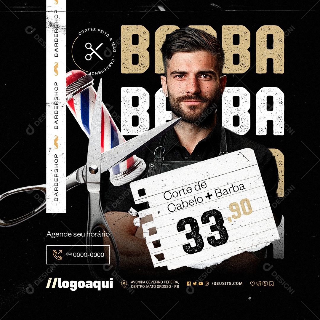 Barbearia Corte de Cabelo Barba Social Media PSD Editável