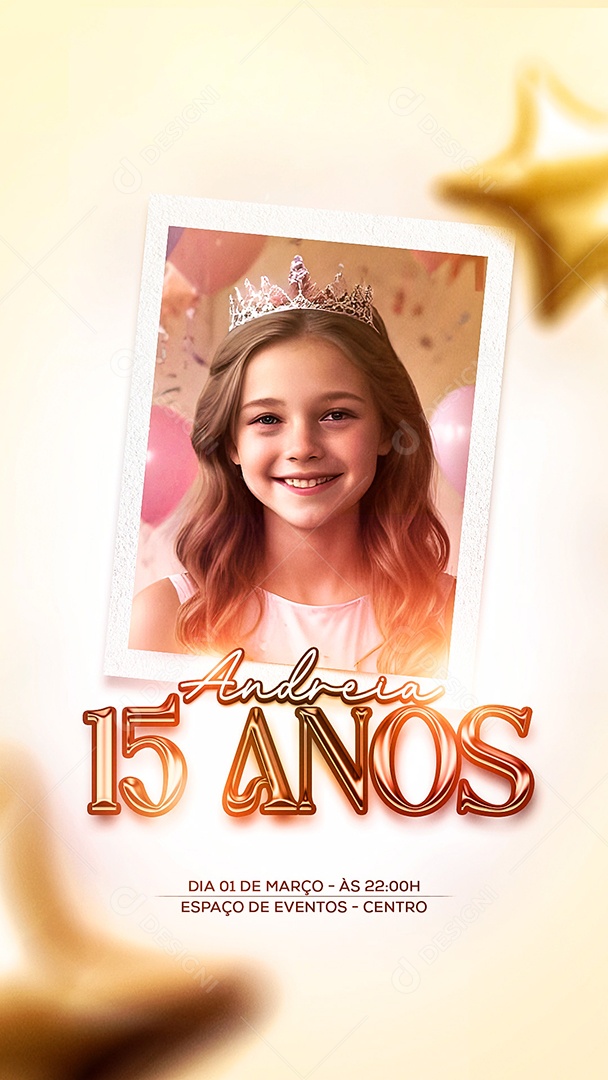 Story Convite de Aniversário Festa de 15 Anos Andreia  Social Media  PSD Editável