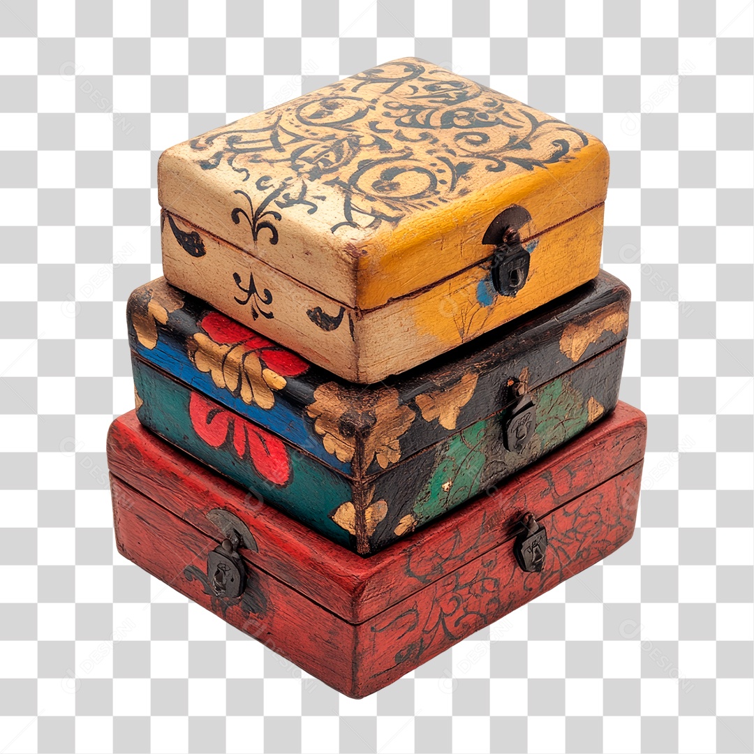 Caixas Decorativas de Madeira PNG Transparente