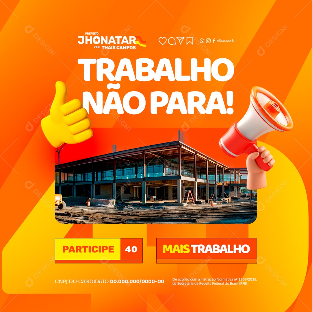 Eleição Trabalho Não Para Social Media PSD Editável