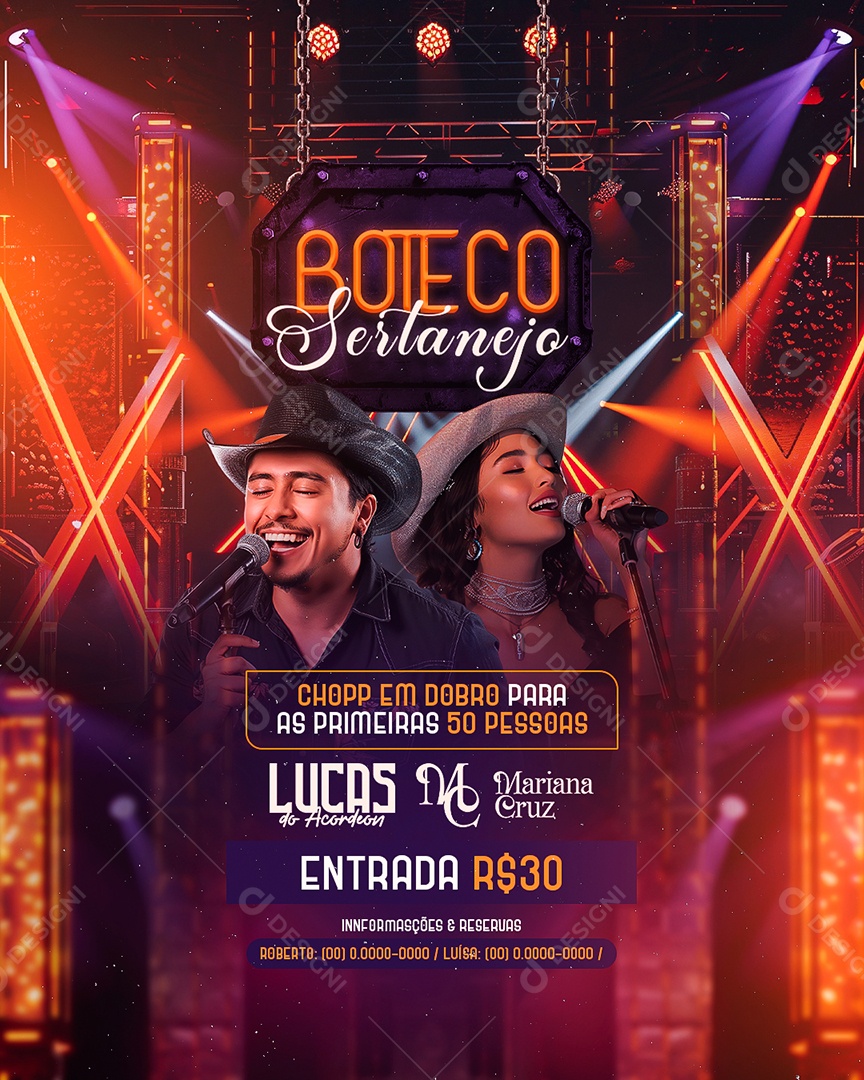 Flyer Boteco Sertanejo Lucas do Acordeon Social Media PSD Editável