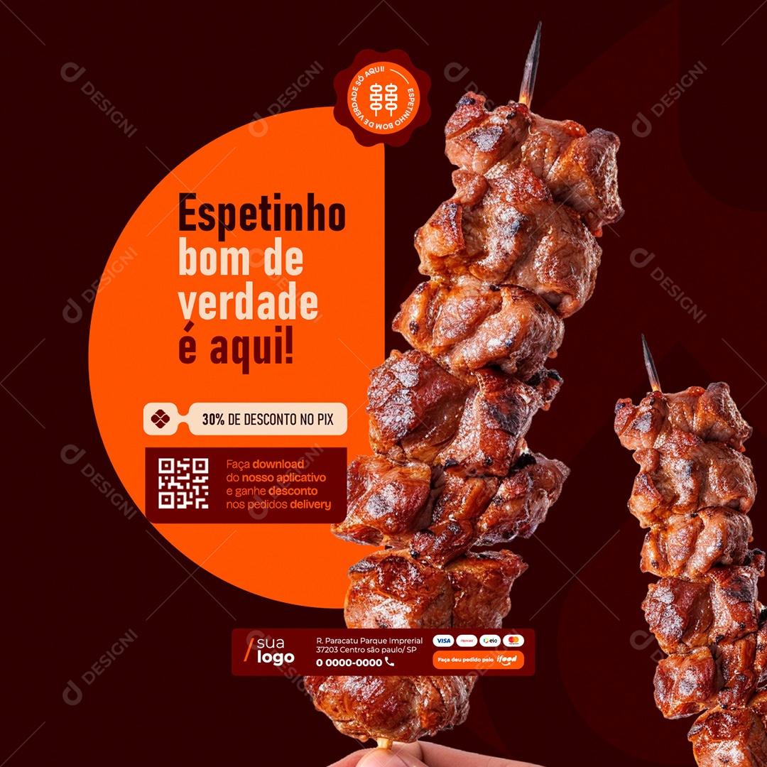 Churrascaria Espetinho Bom de Verdade é Aqui Social Media PSD Editável