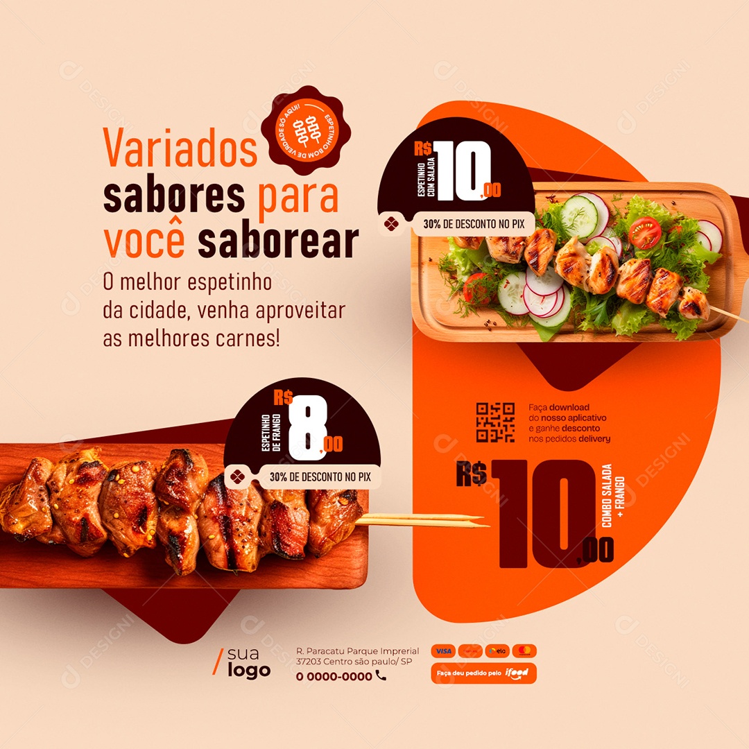 Churrascaria Espetinho Variados Sabores Social Media PSD Editável