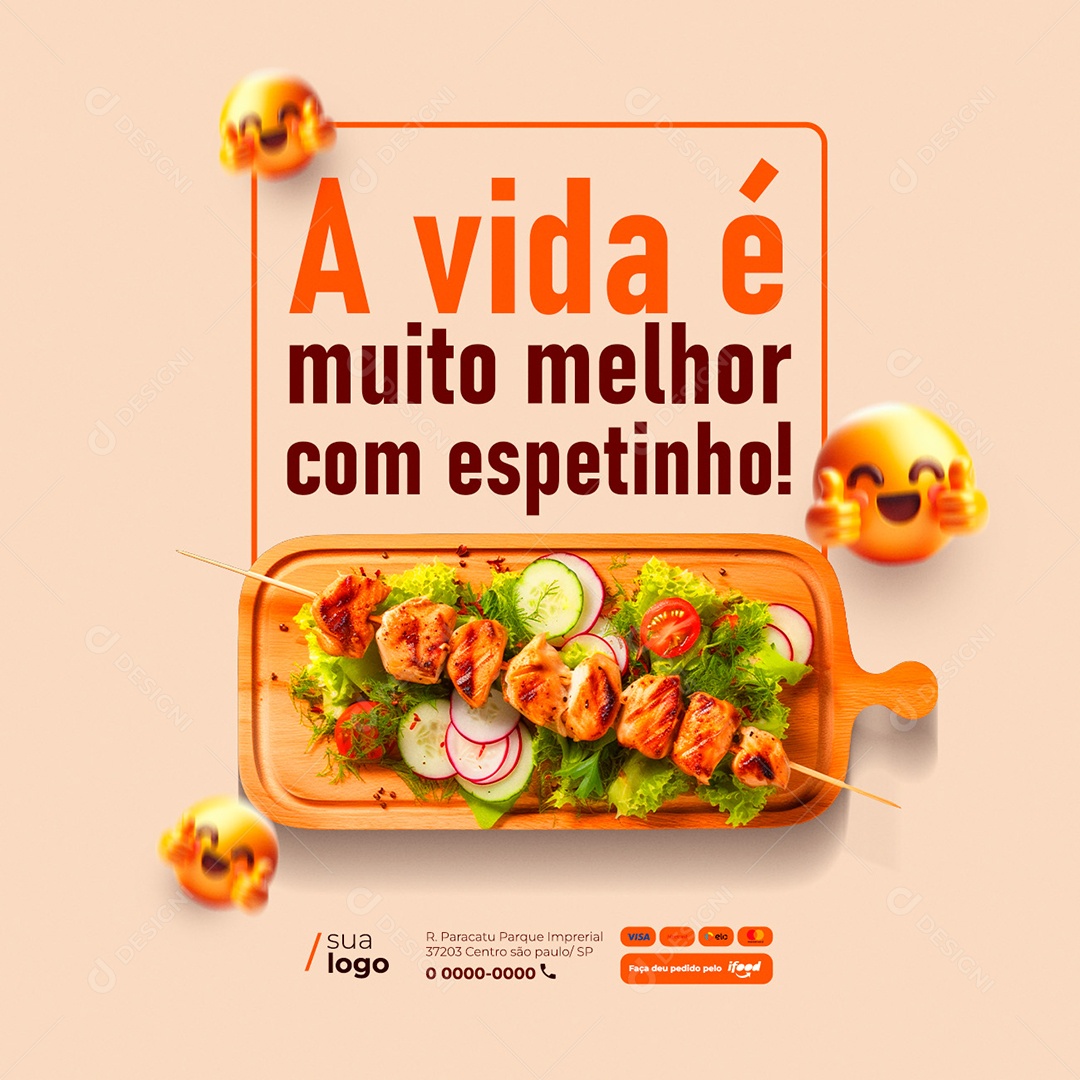 Churrascaria A Vida é Muito Melhor com Espetinho Social Media PSD Editável