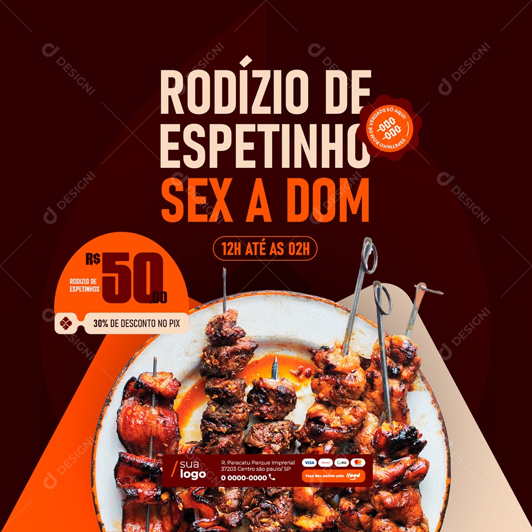 Churrascaria Rodízio de Espetinho Sex a Dom Social Media PSD Editável