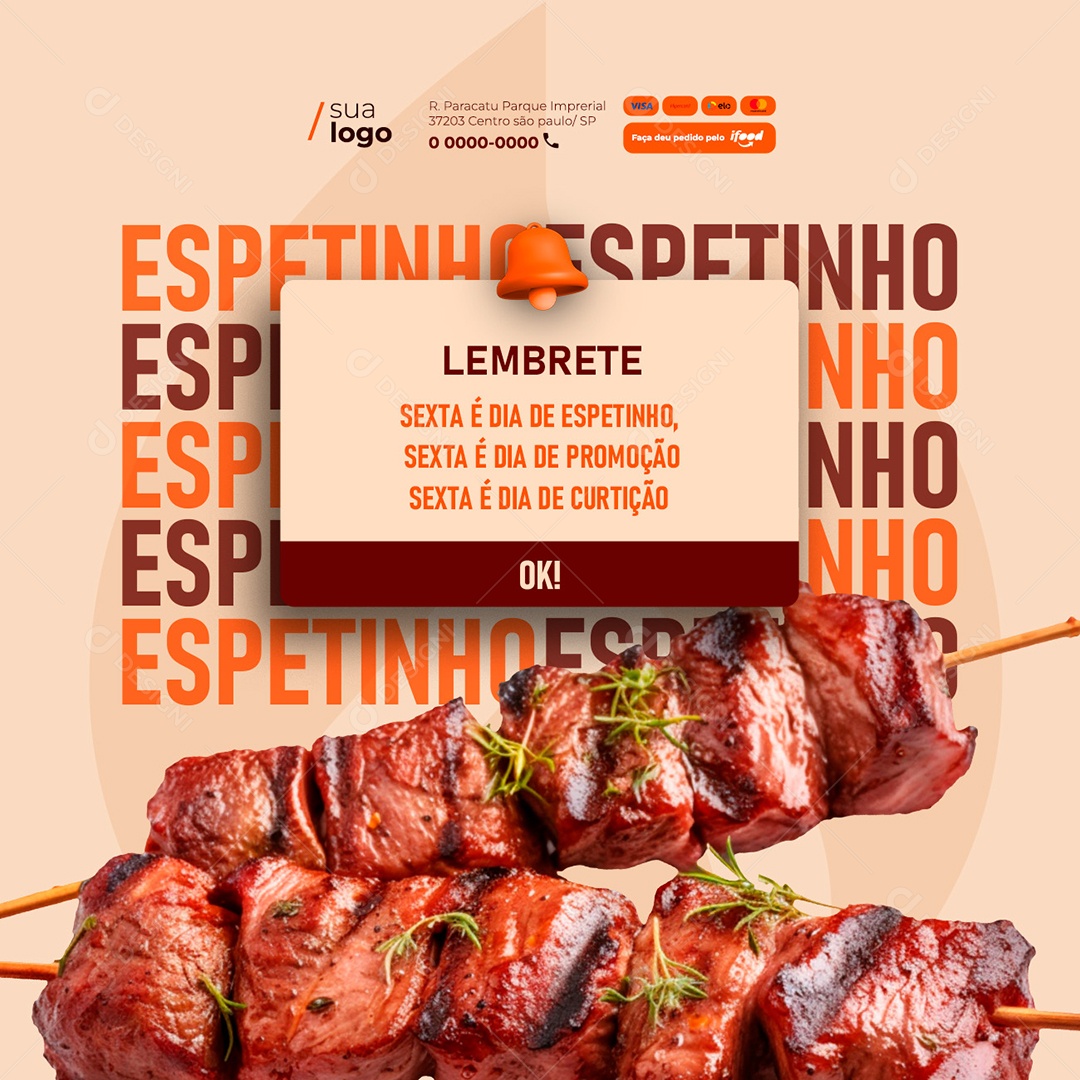 Churrascaria Espetinho Lembrete Social Media PSD Editável