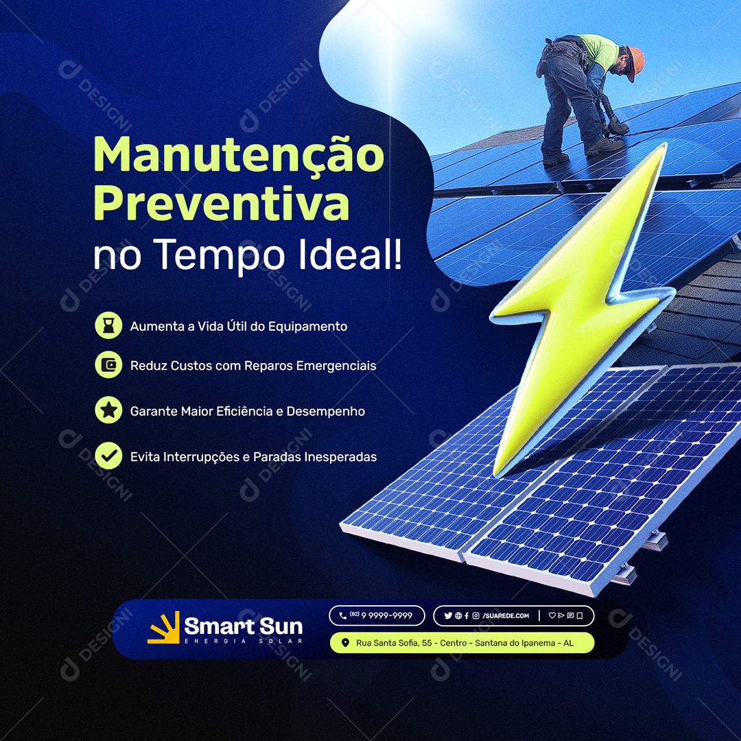 Energia Solar Manutenção Preventiva Social Media PSD Editável