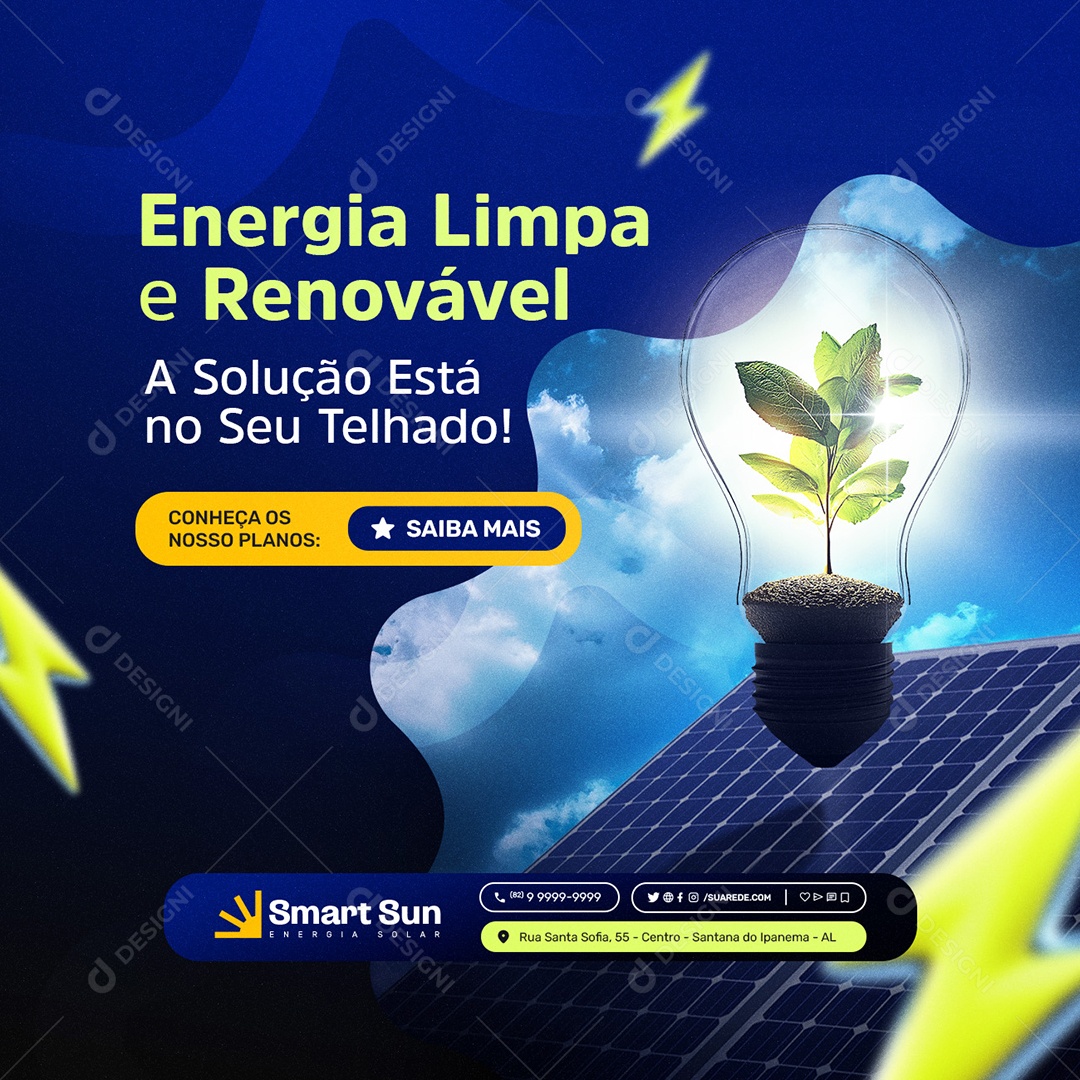 Energia Solar Energia Limpa e Renovável Social Media PSD Editável