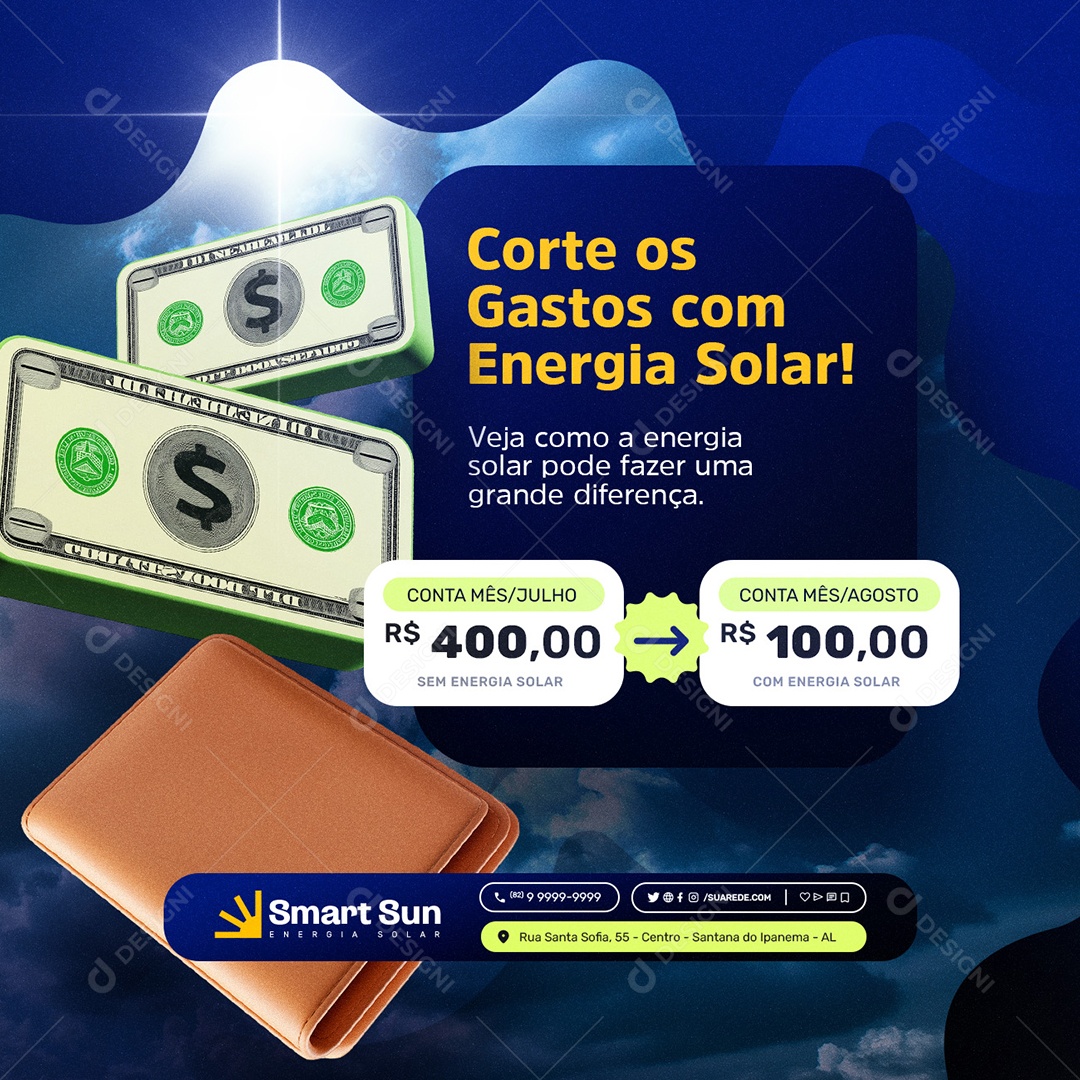 Energia Solar Corte os Gastos Social Media PSD Editável