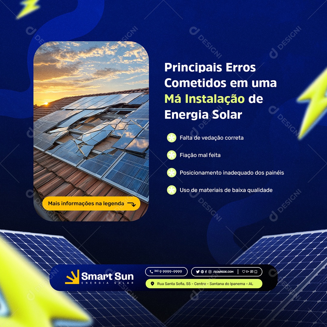 Energia Solar Principais Erros Social Media PSD Editável
