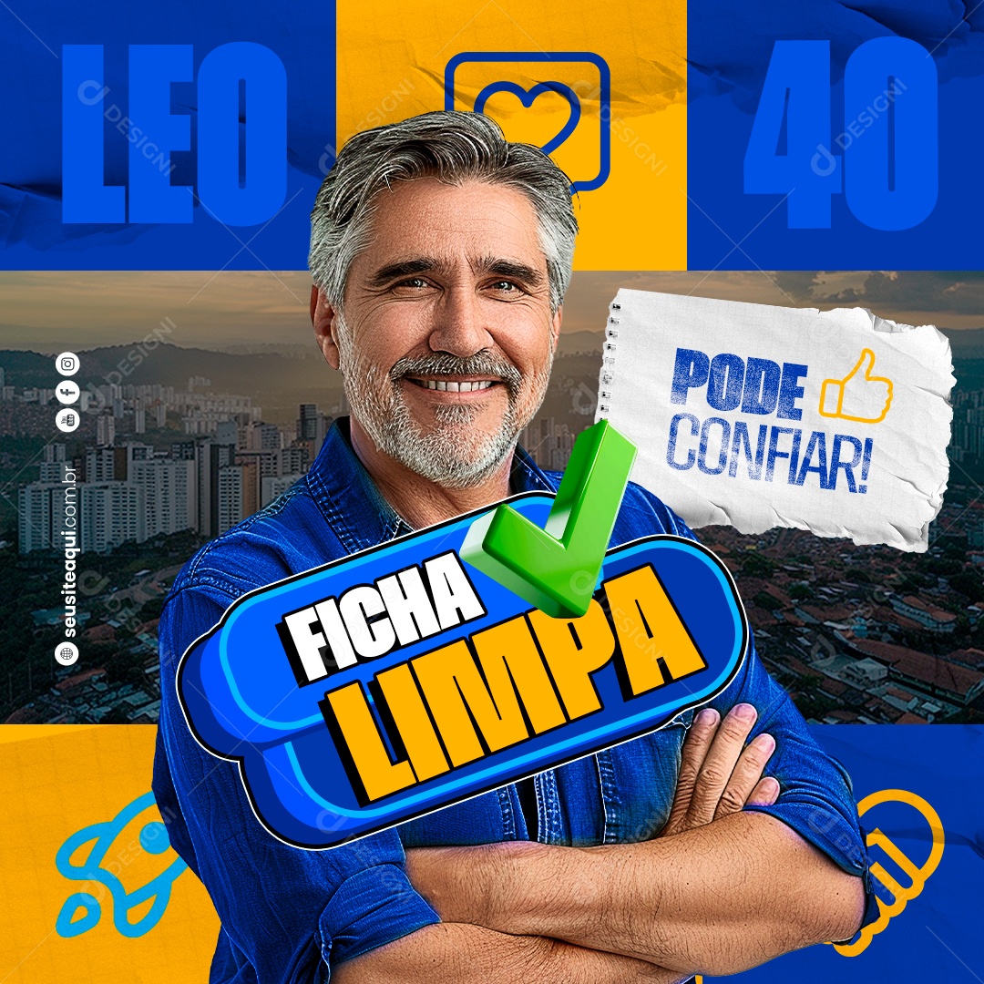 Política Pode Confiar Ficha Limpa Social Media PSD Editável