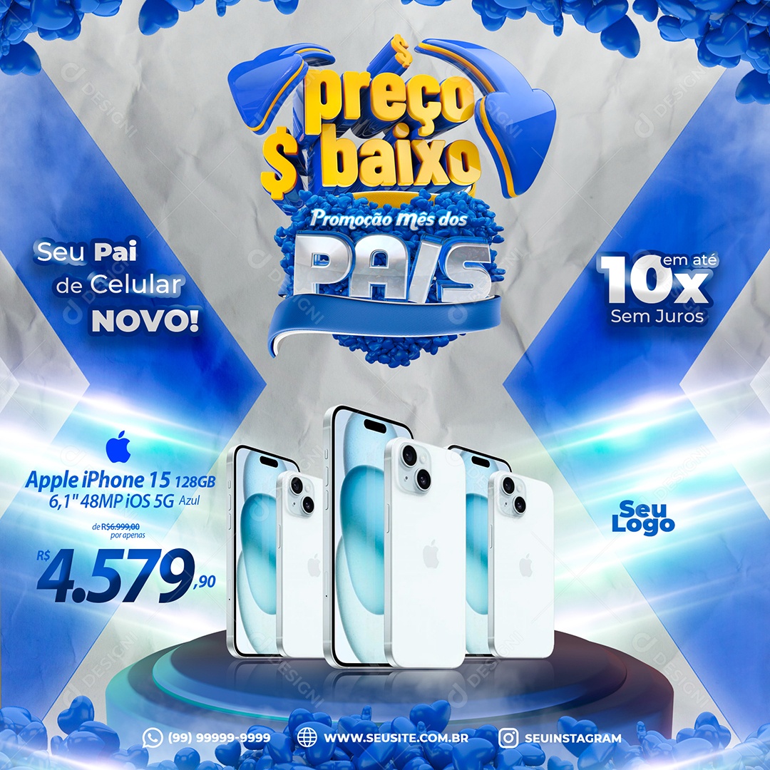 Preço Baixo Promoção Mês dos Pais seu Pai de Celular Novo Social Media PSD Editável