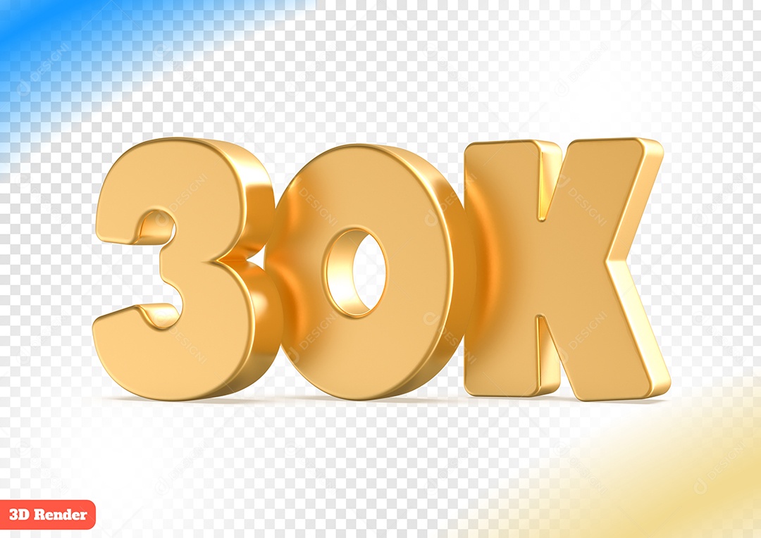 Elemento 3D 30K Dourado para Composição PSD