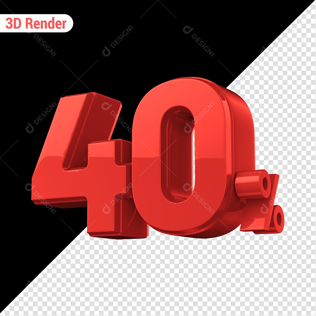 Elemento 3D 40% Vermelho para Composição PSD
