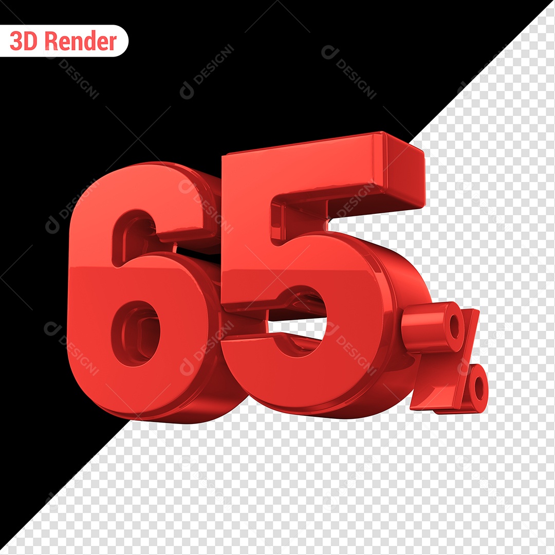 Elemento 3D 65% Vermelho para Composição PSD