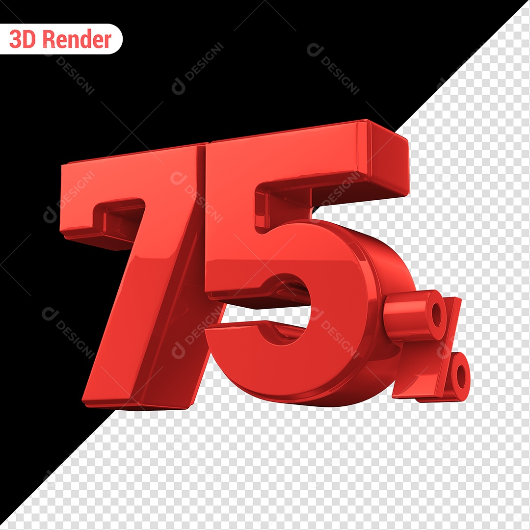 Elemento 3D 75% Vermelho para Composição PSD