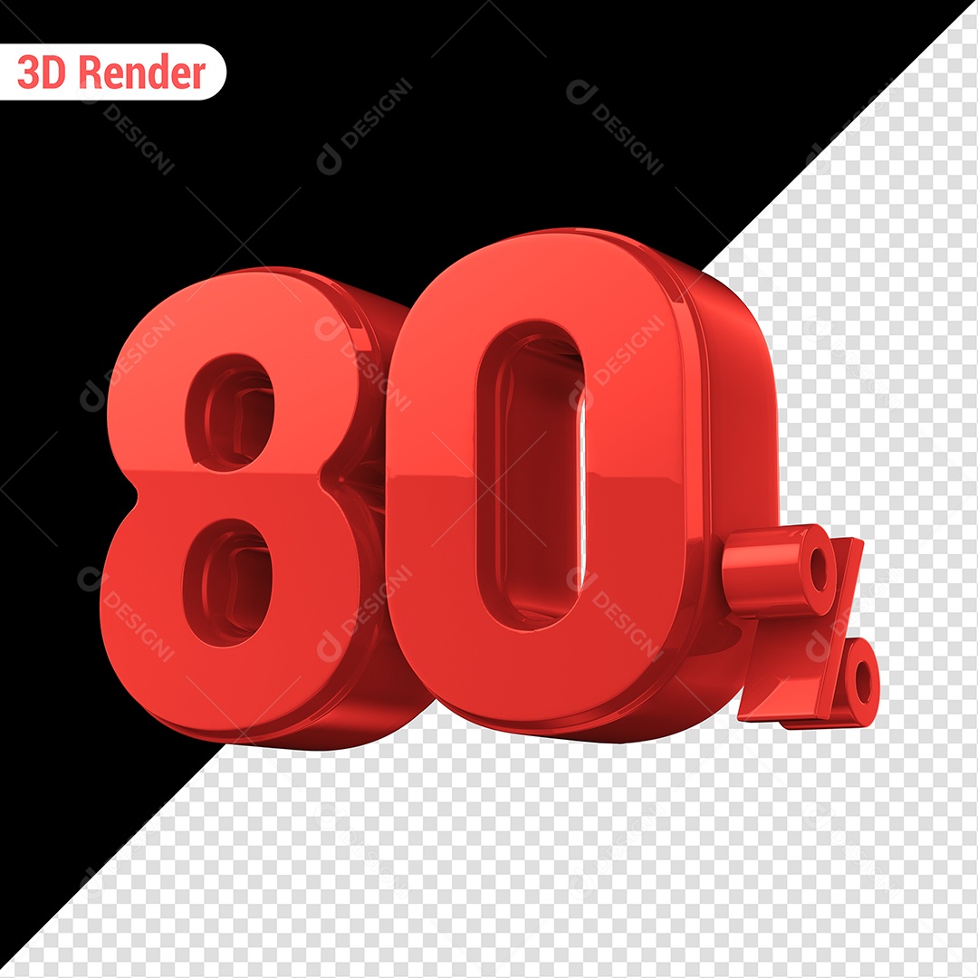 Elemento 3D 80% Vermelho para Composição PSD