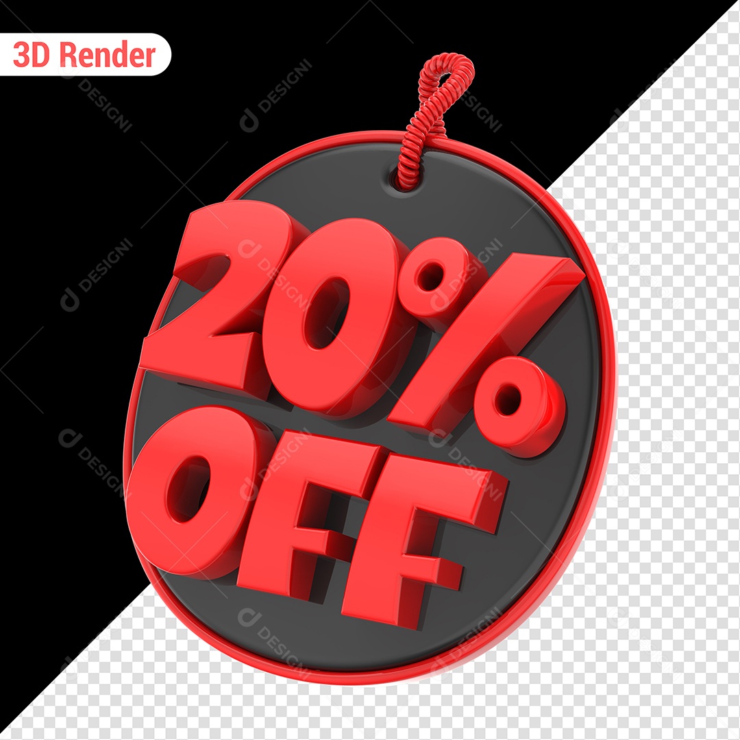 Elemento 3D 20% Off Vermelho para Composição PSD