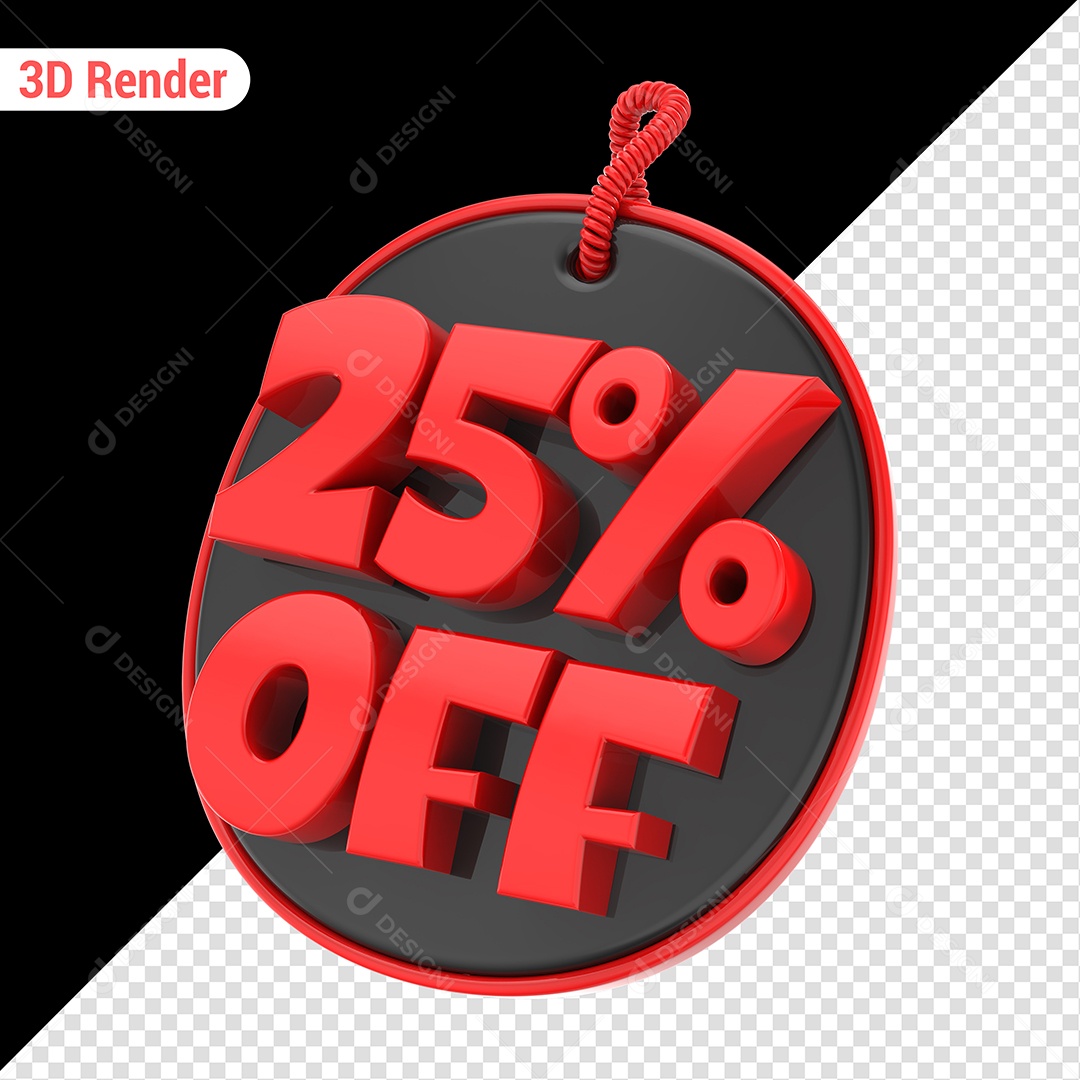 Elemento 3D 25% Off Vermelho para Composição PSD
