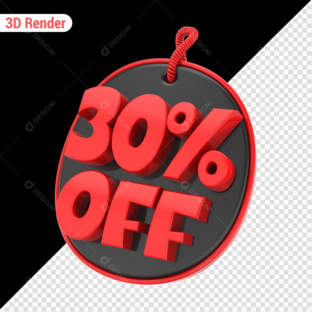 Elemento 3D 30% Off Vermelho para Composição PSD