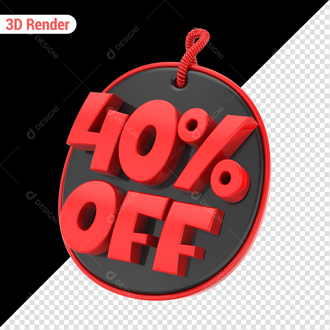 Elemento 3D 40% Off Vermelho para Composição PSD