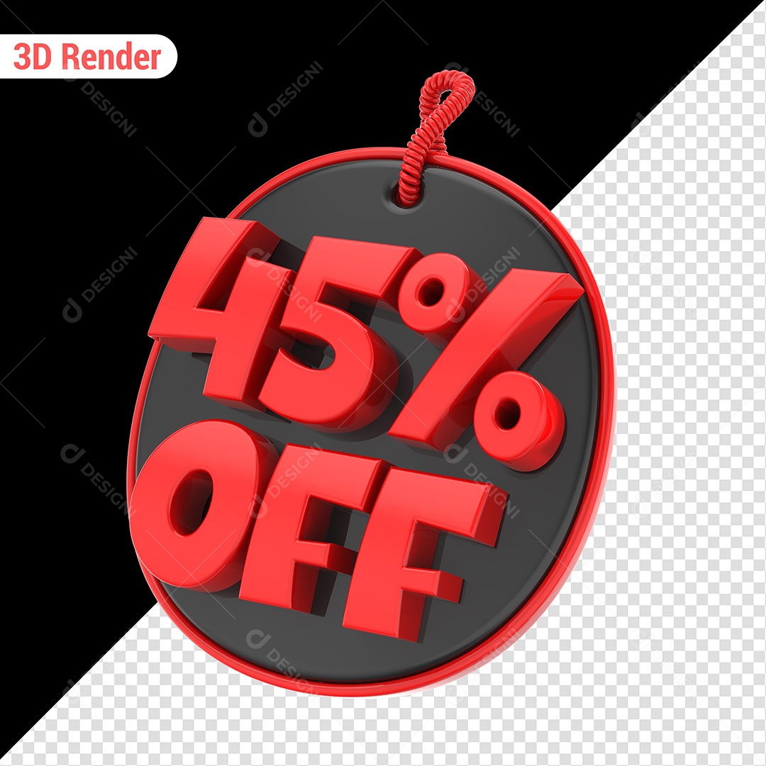 Elemento 3D 45% Off Vermelho para Composição PSD