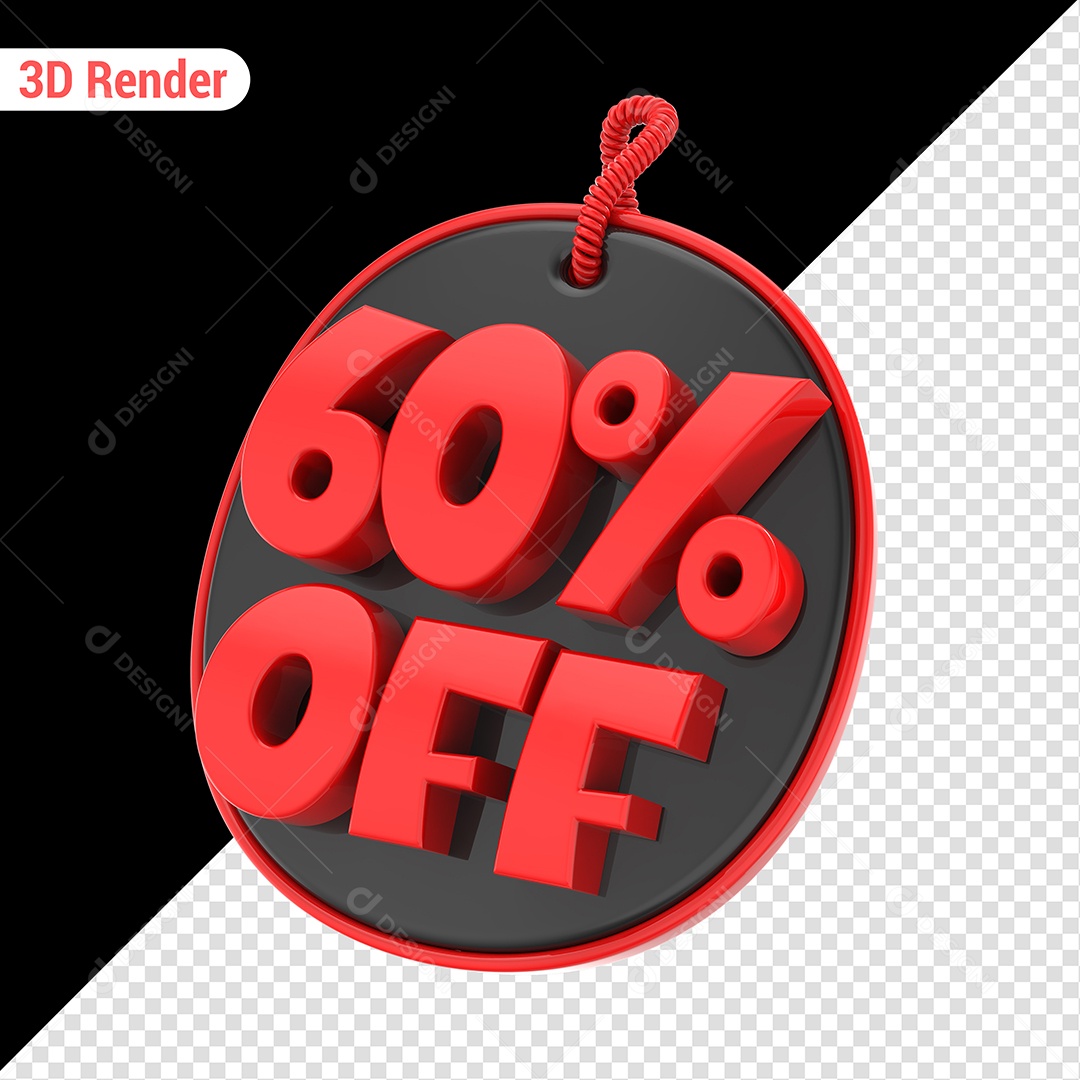Elemento 3D 60% Off Vermelho para Composição PSD