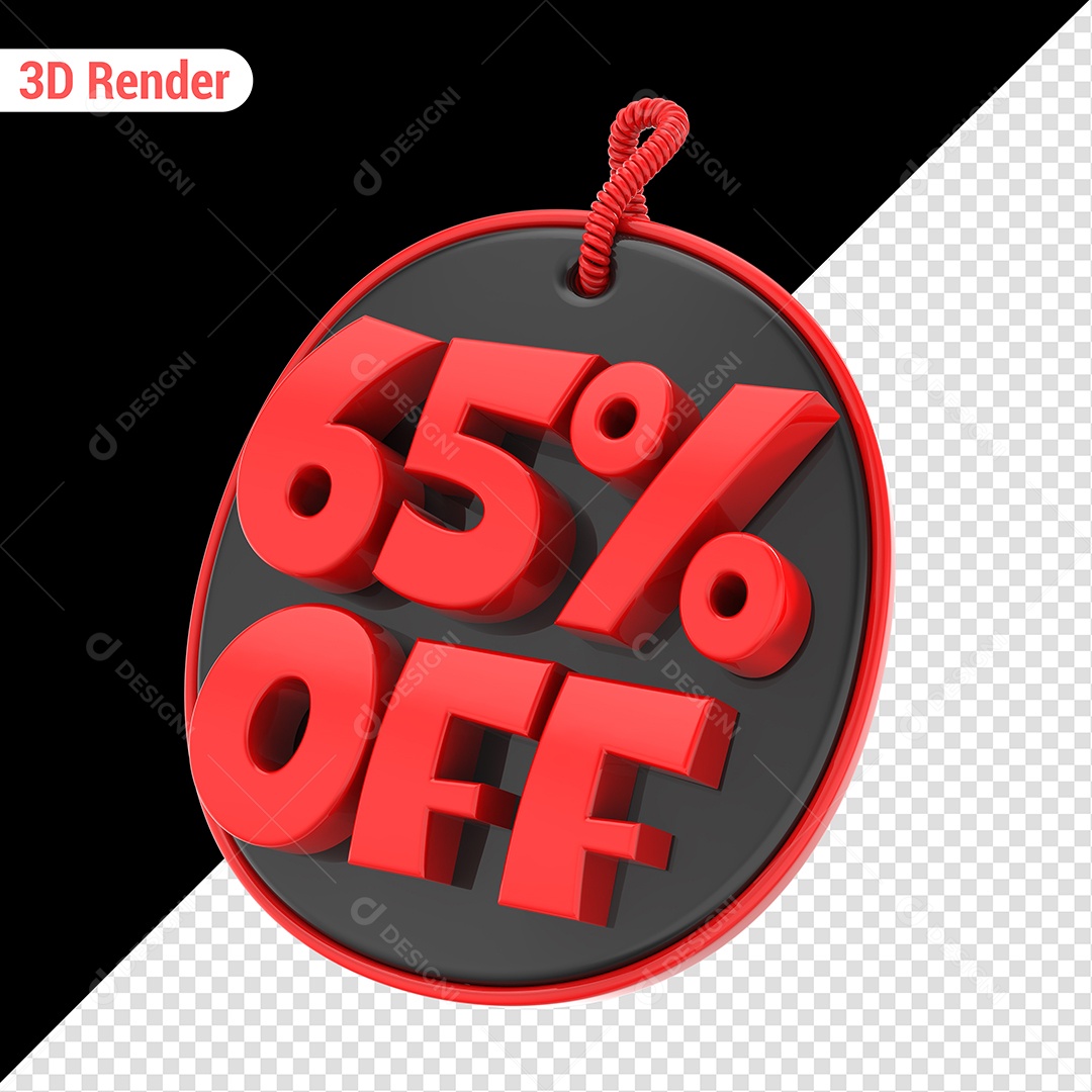Elemento 3D 65% Off Vermelho para Composição PSD