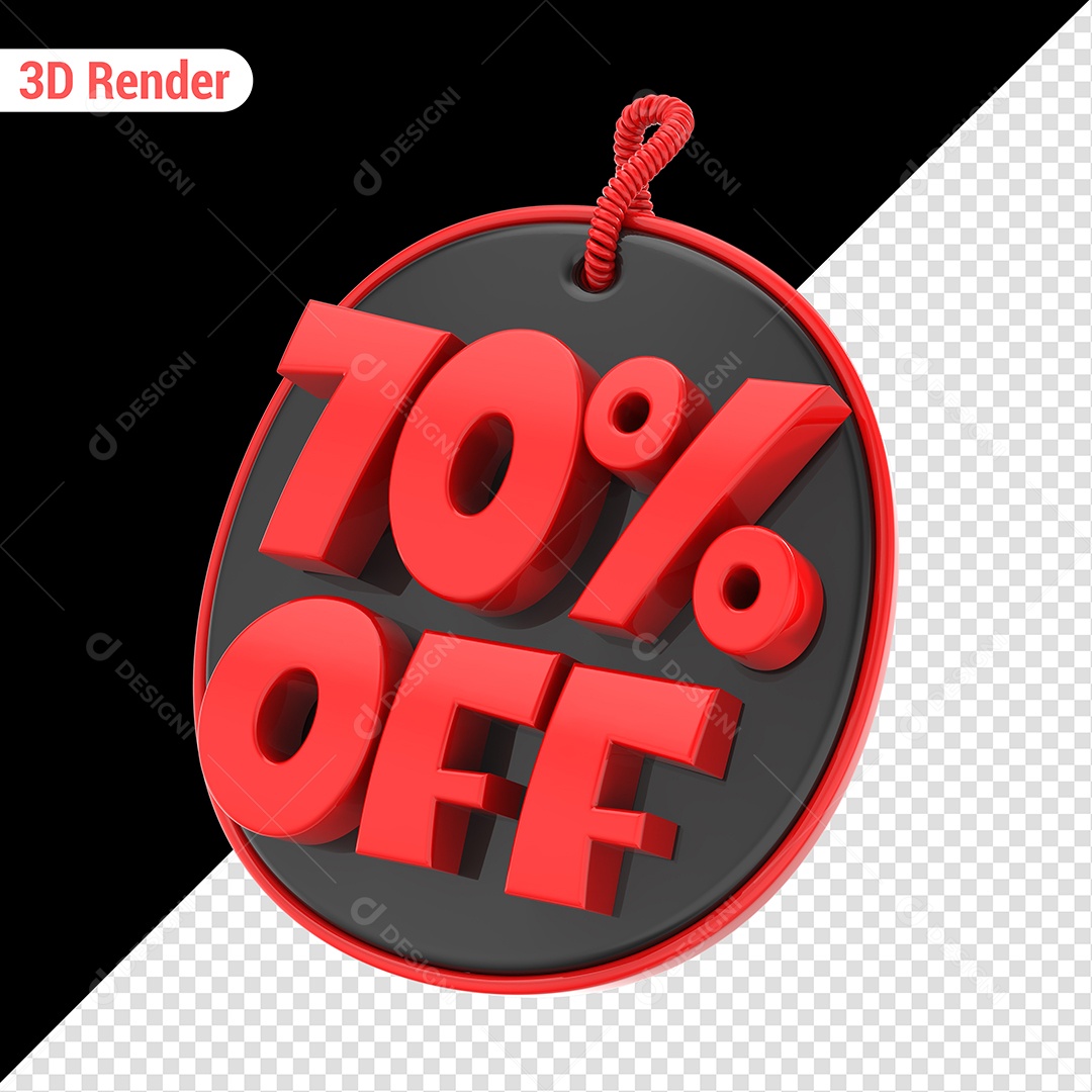 Elemento 3D 70% Off Vermelho para Composição PSD