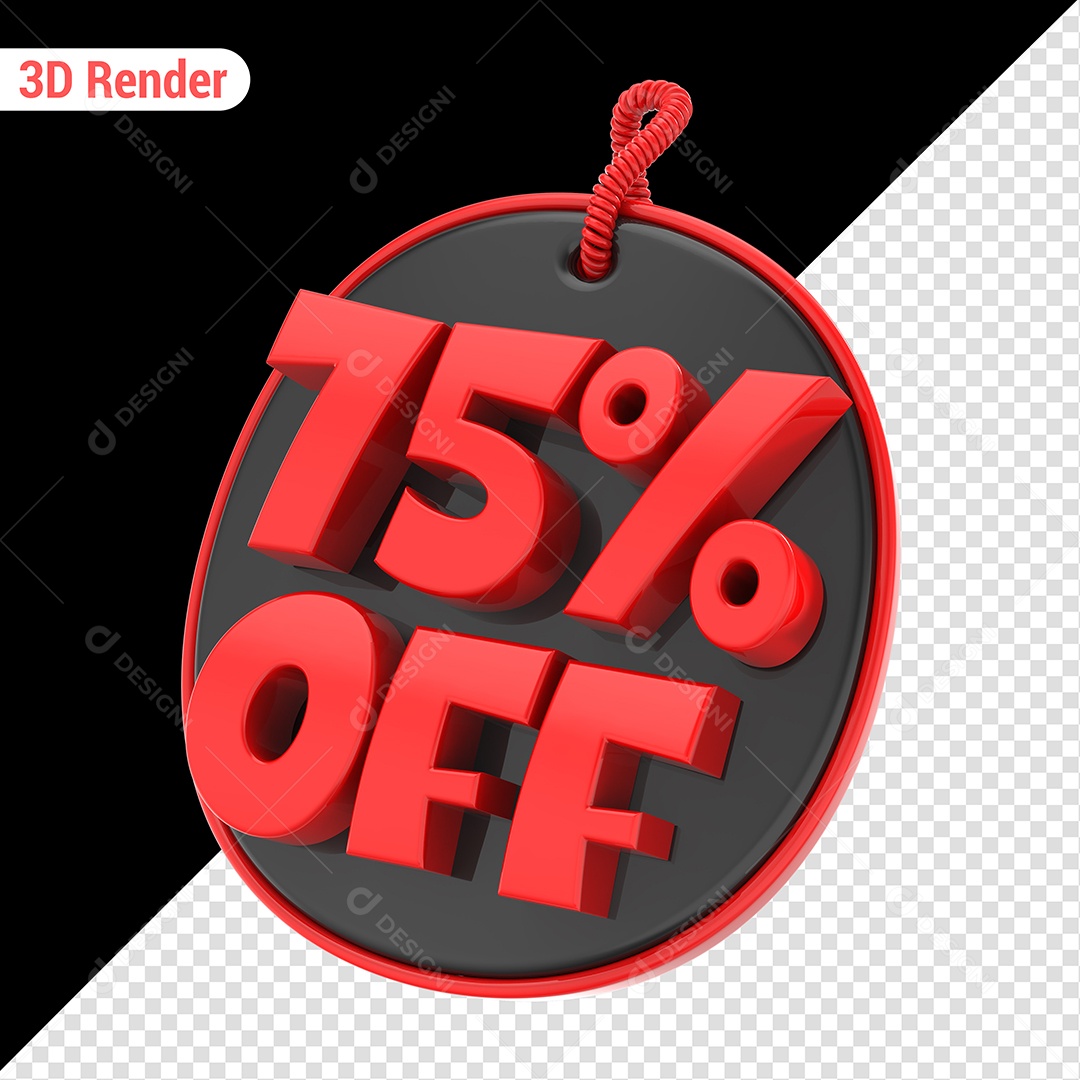 Elemento 3D 75% Off Vermelho para Composição PSD