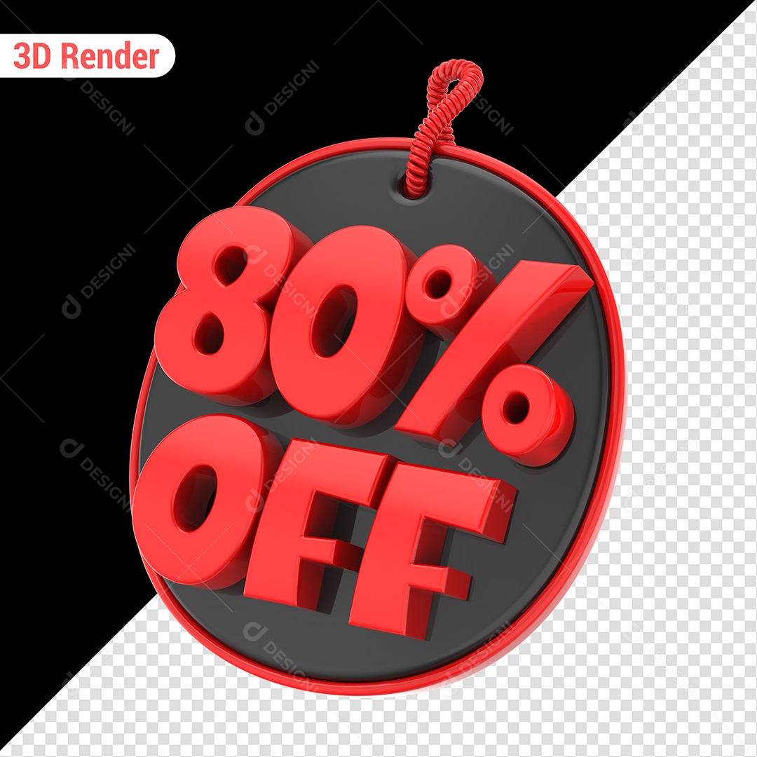 Elemento 3D 80% Off Vermelho para Composição PSD