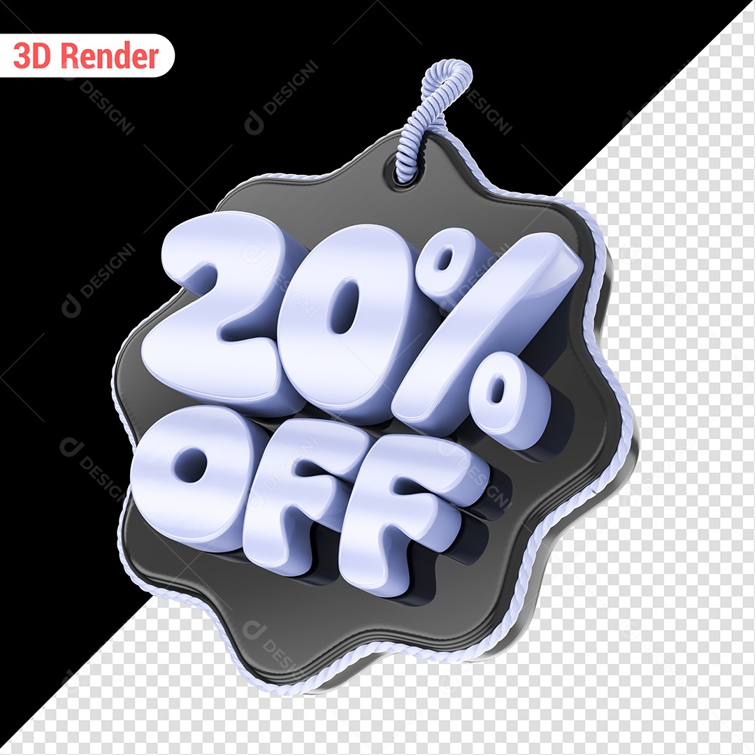 Elemento 3D 20% Off Branco para Composição PSD