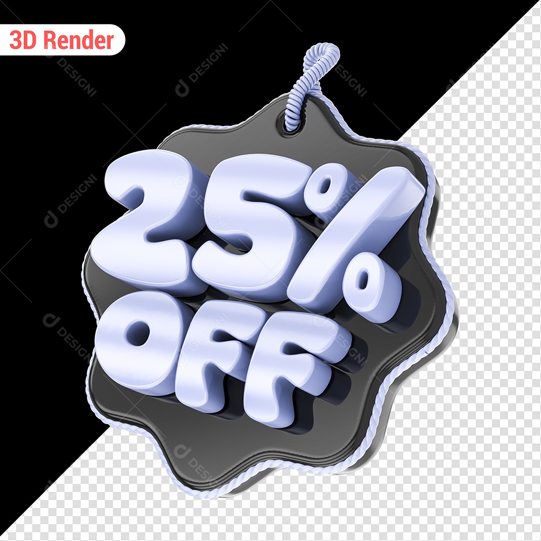 Elemento 3D 25% Off Branco para Composição PSD