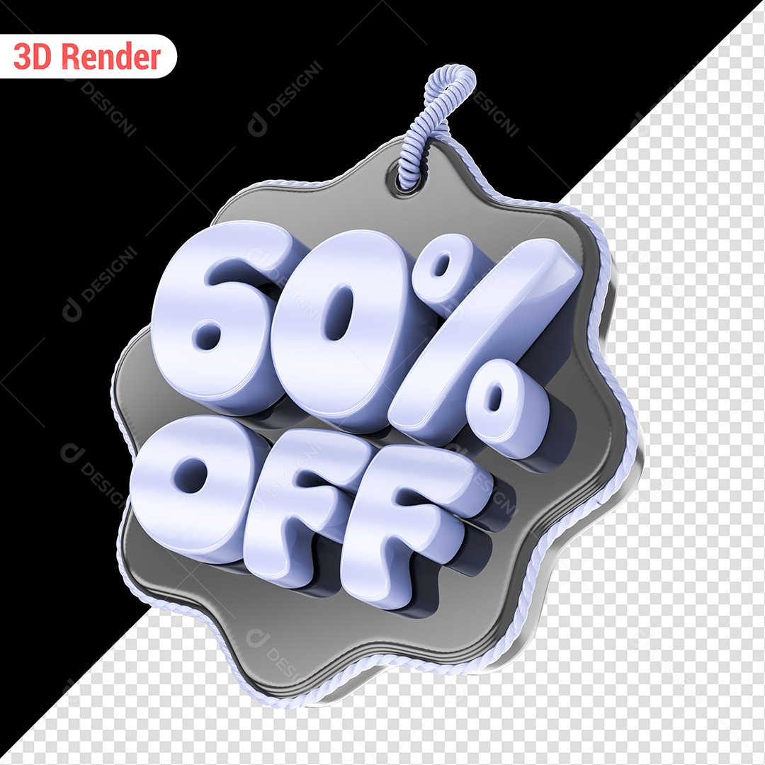 Elemento 3D 60% Off Branco para Composição PSD