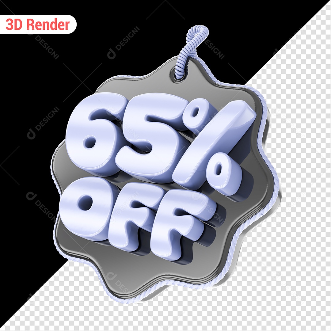 Elemento 3D 65% Off Branco para Composição PSD