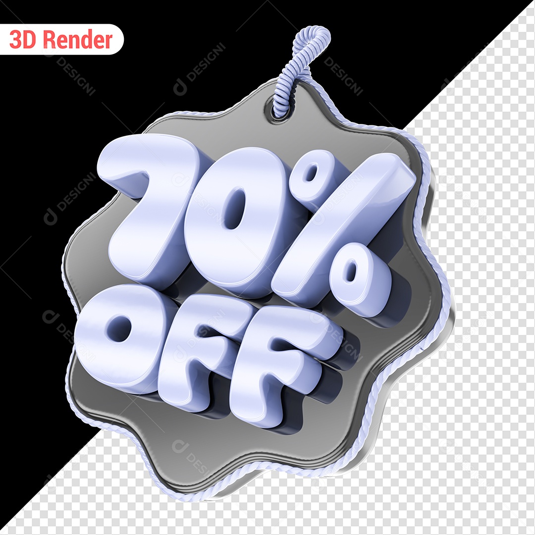 Elemento 3D 70% Off Branco para Composição PSD