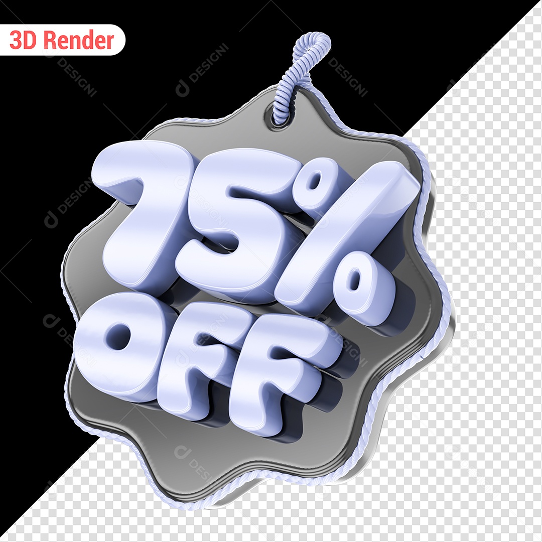 Elemento 3D 75% Off Branco para Composição PSD