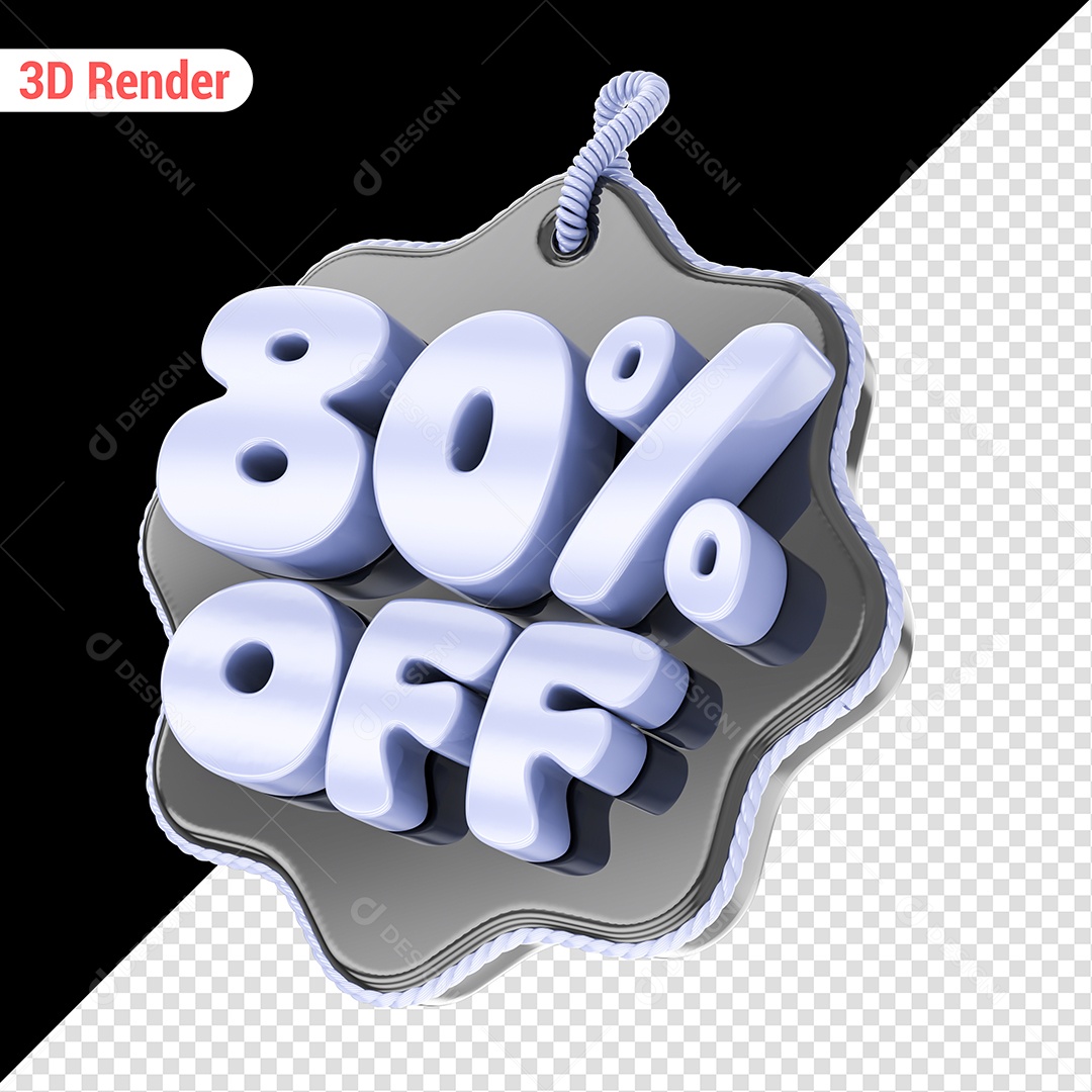 Elemento 3D 80% Off Branco para Composição PSD