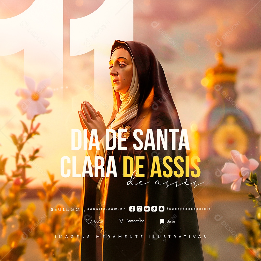 Dia de Santa Clara de Assis 11 de Agosto Social Media PSD Editável