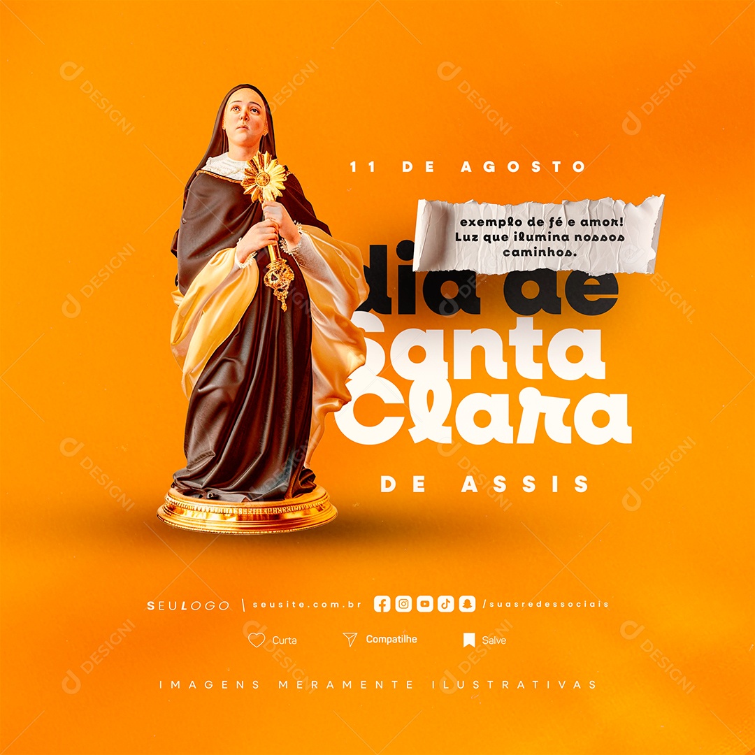 Dia de Santa Clara de Assis 11 de Agosto Social Media PSD Editável