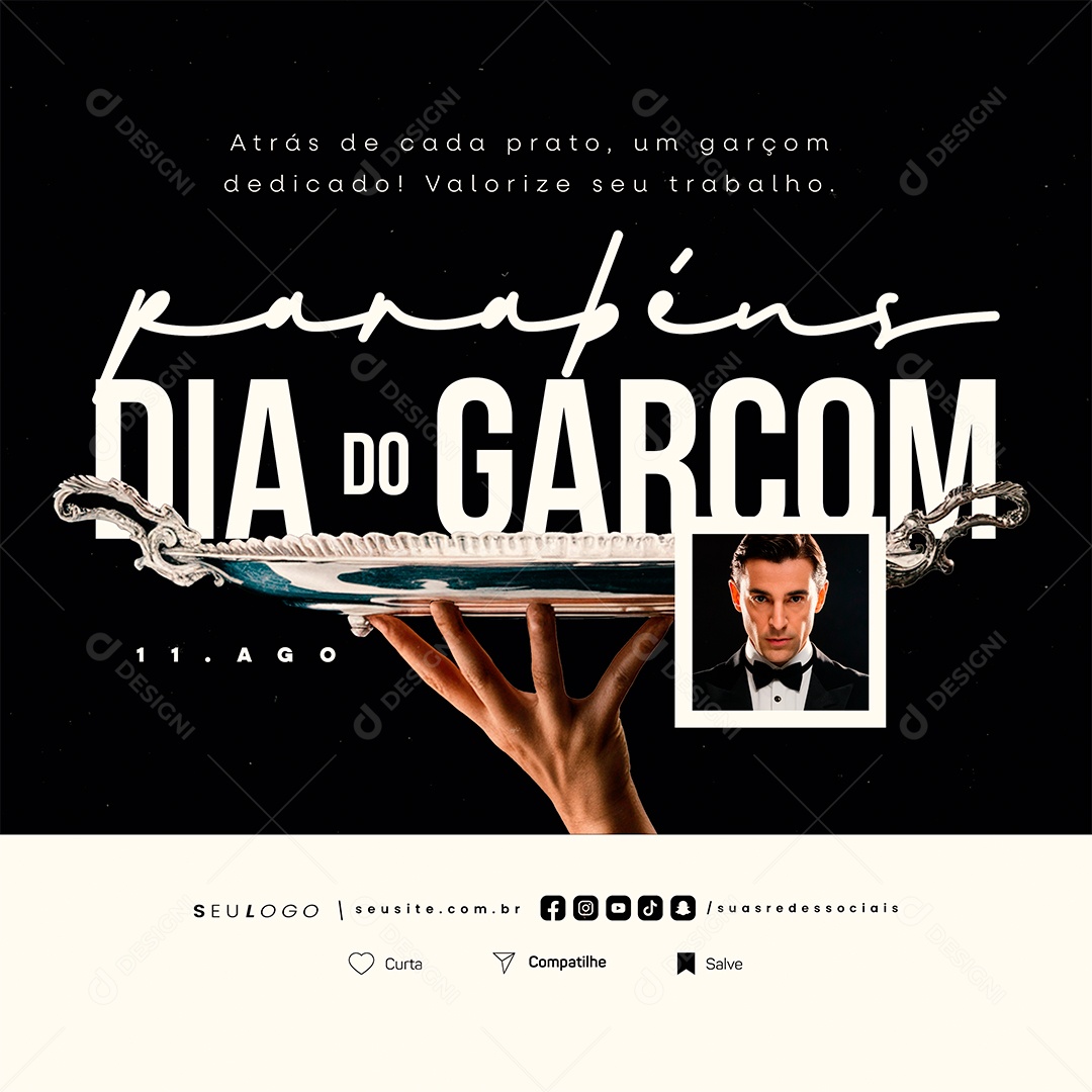 Social Media Dia Do Garçom 11 De Agosto Parabéns PSD Editável