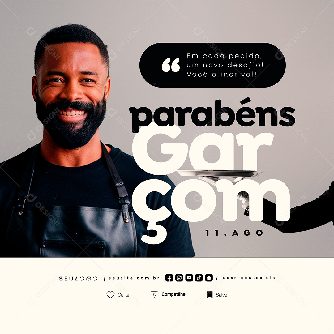 Dia Do Garçom 11 De Agosto Parabéns Social Media PSD Editável