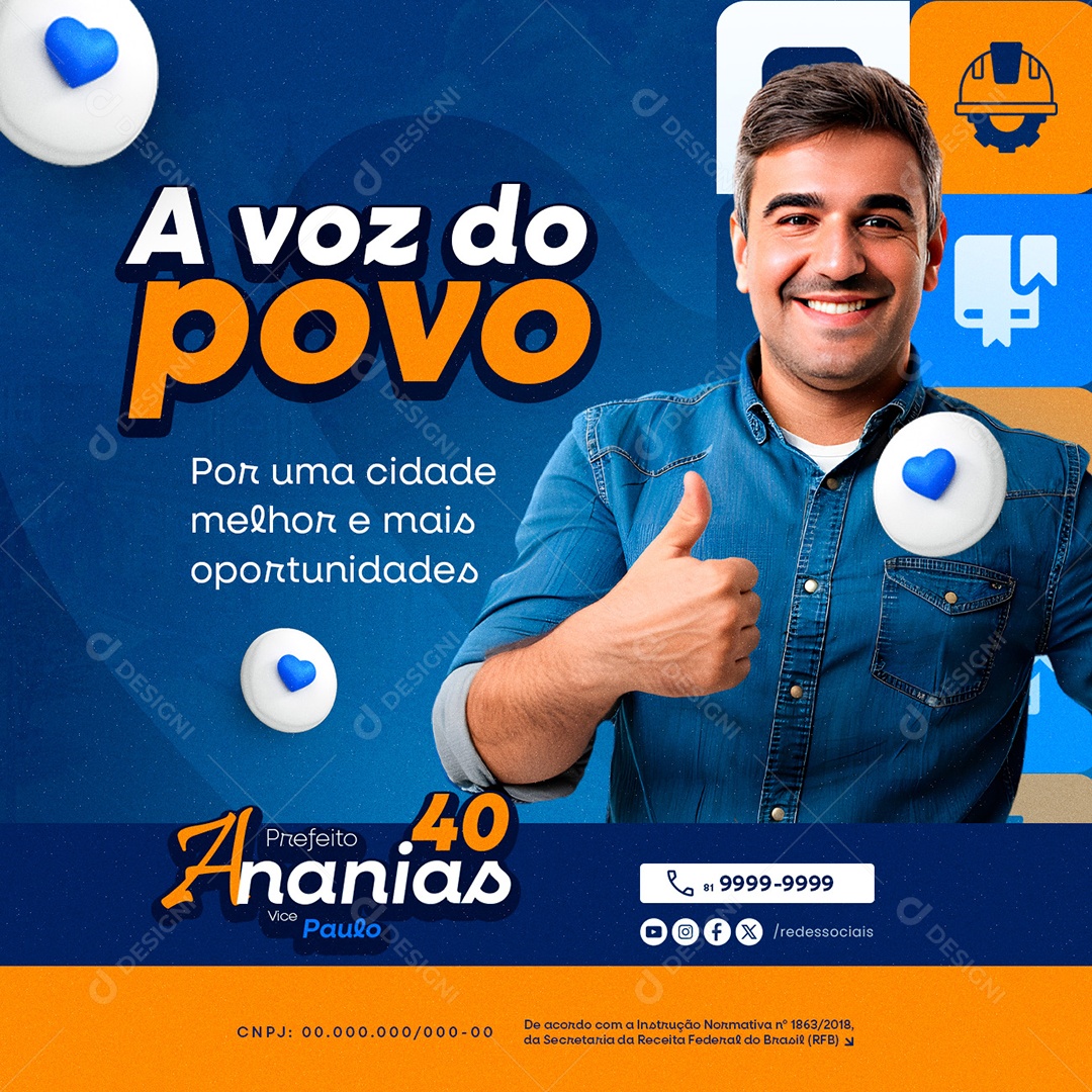 Política Prefeito Ananias A Voz do Povo Social Media PSD Editável